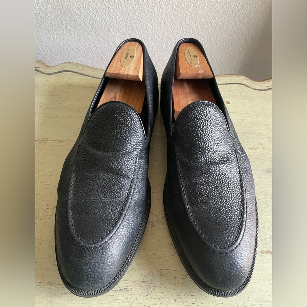 DOUCAL'S Made in Italy Pebble Grain Leather Loafer in Black Size 46 US 13 $595